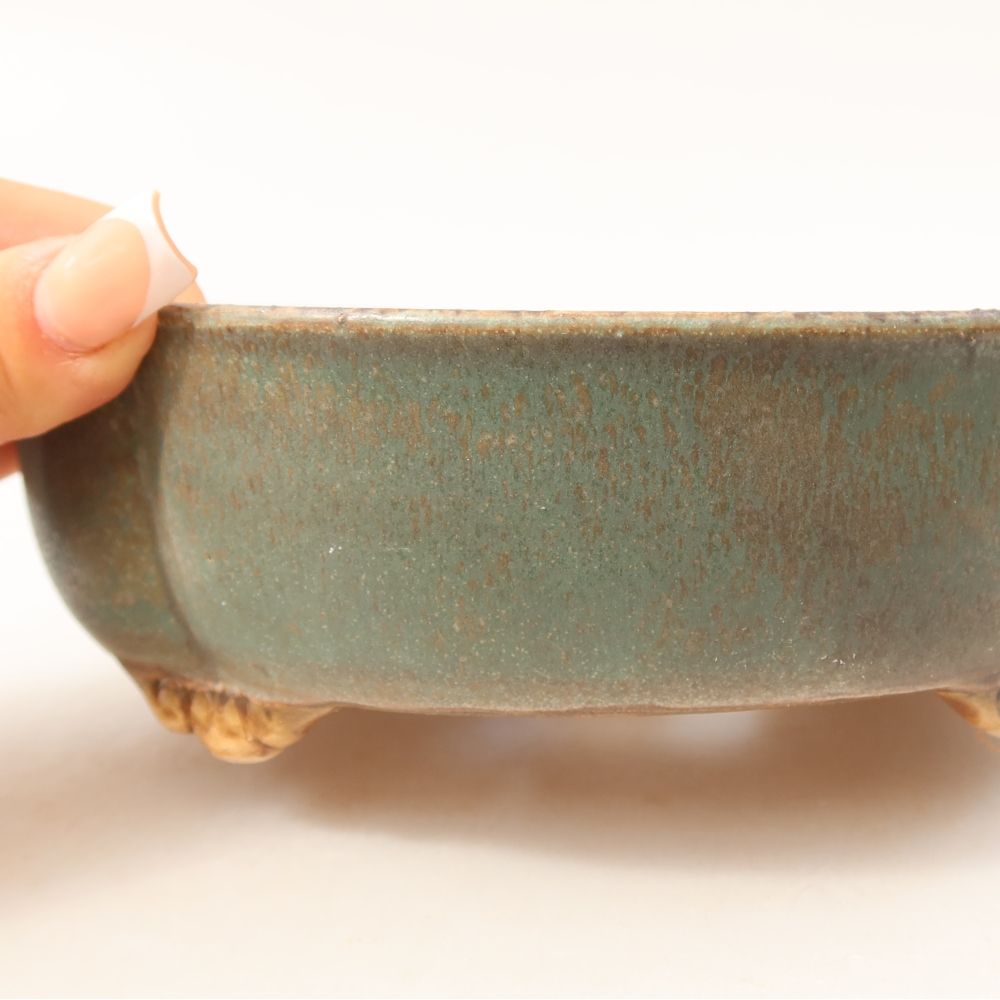 Ceramic bonsai pot, 17.5 x 15.5 x 5.5 cm, green