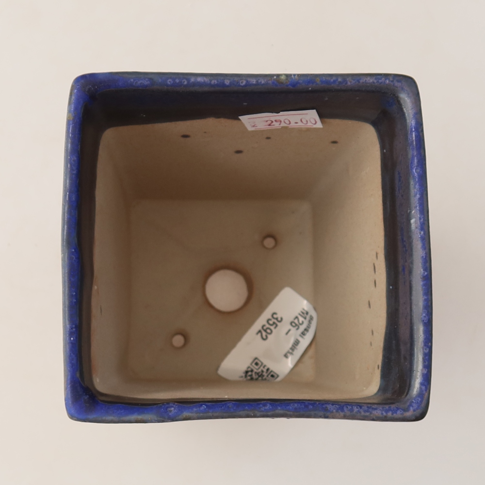 Ceramic bonsai pot, 9 x 9 x 12.5 cm, blue
