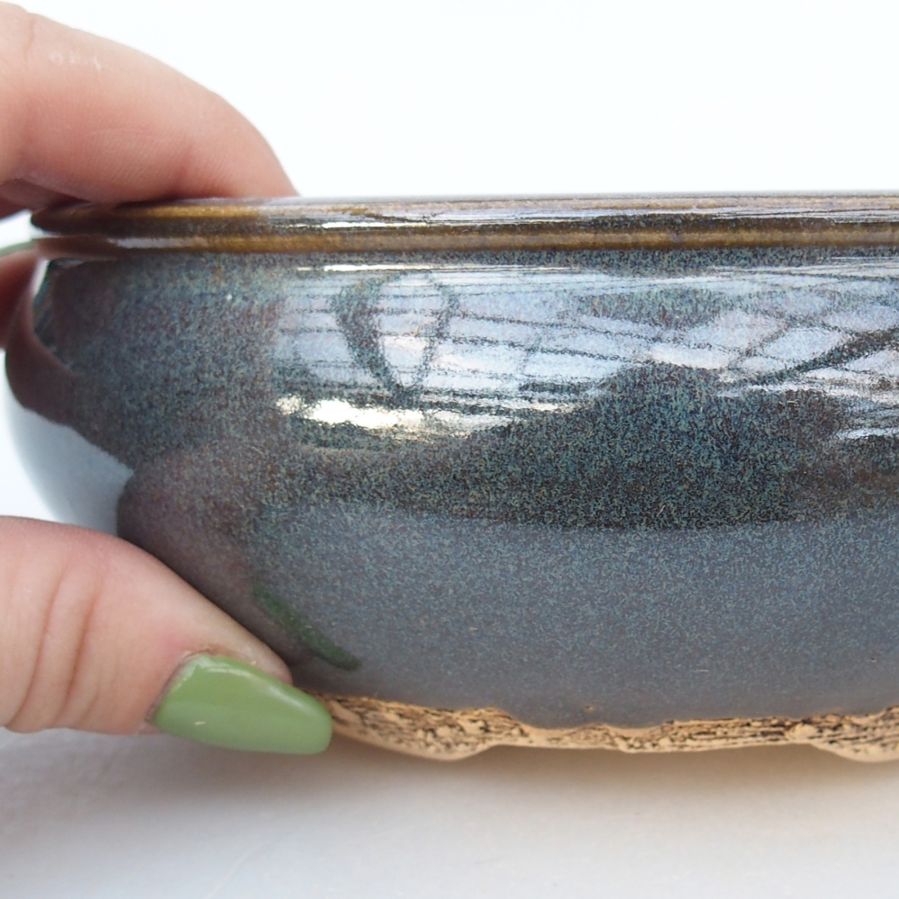 Ceramic bonsai bowl 15 x 15 x 6 cm, blue-grey