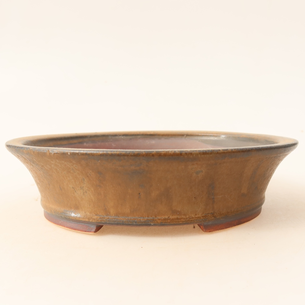 Ceramic bonsai pot, 17.5 x 16.5 x 4.5 cm, brown