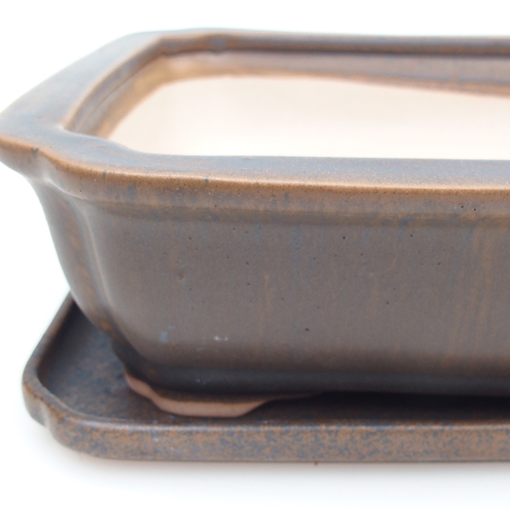 Bonsai bowl + saucer H20 - 26,5 x 21,5 x 6,5 cm. - brown