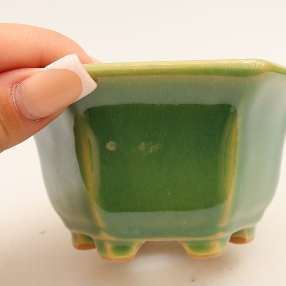 Ceramic bonsai pot, 10.5 x 9.5 x 5.5 cm, green