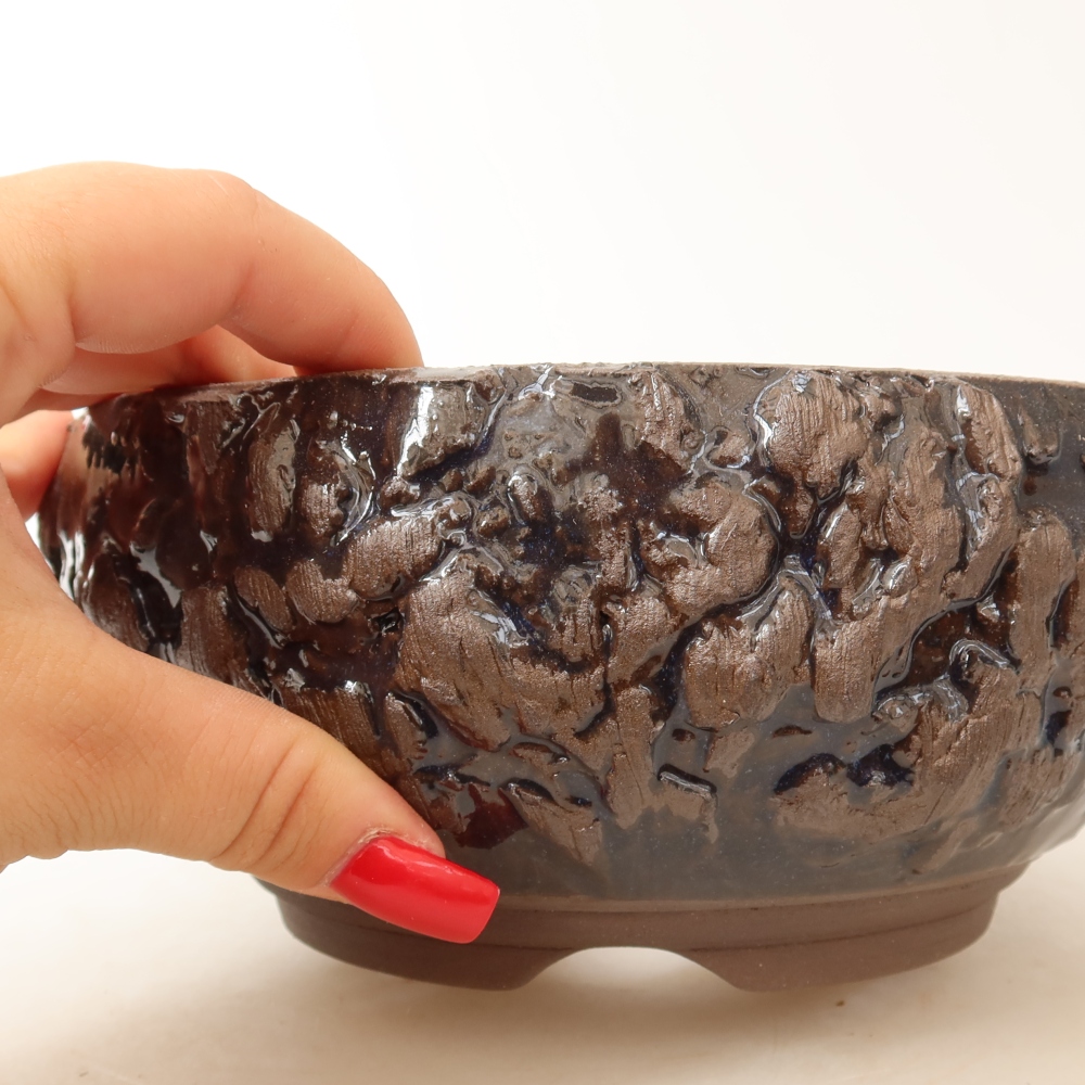 Ceramic bonsai pot, 17 x 17 x 8 cm, brown