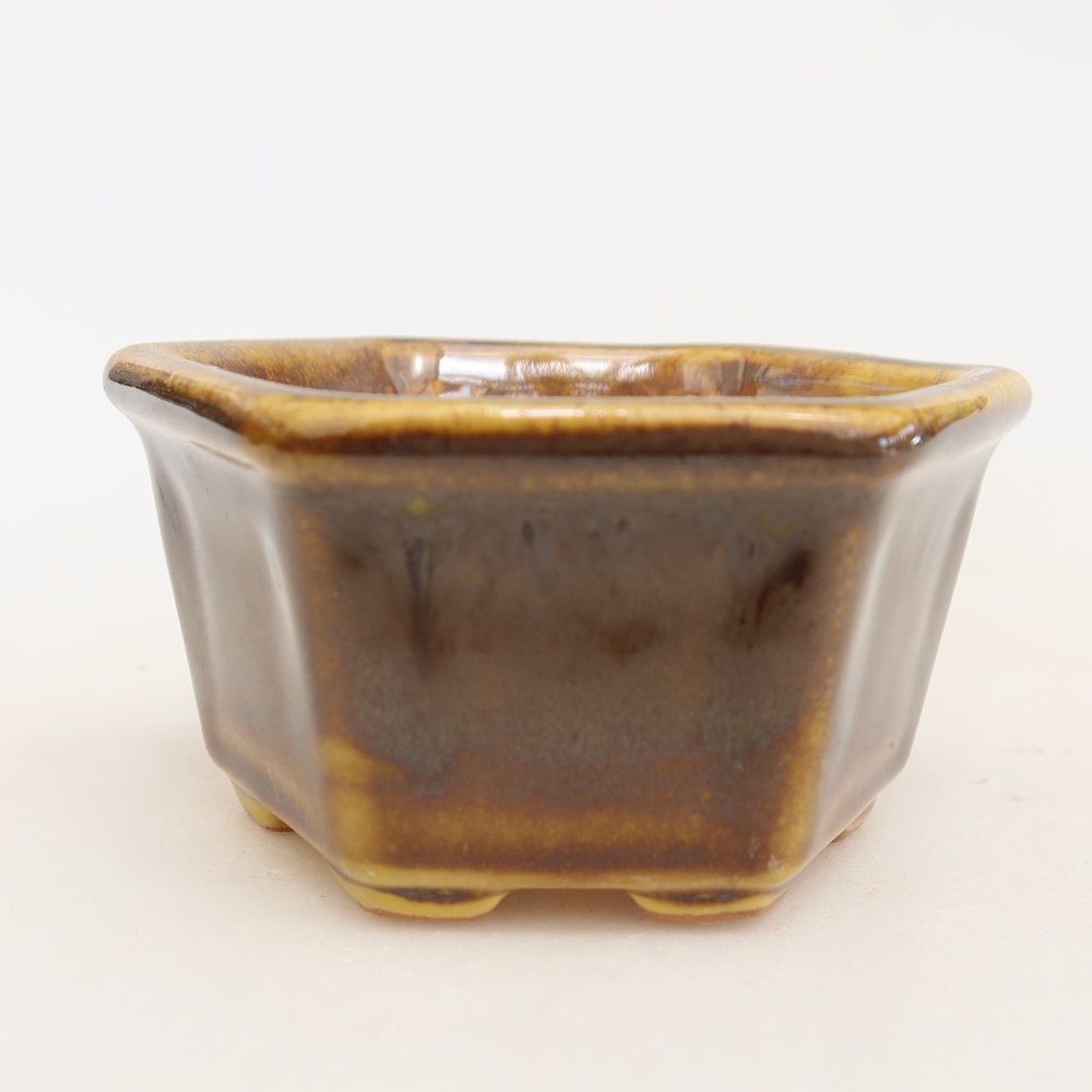Ceramic bonsai pot, 7.5 x 7 x 4 cm, brownish-yellow