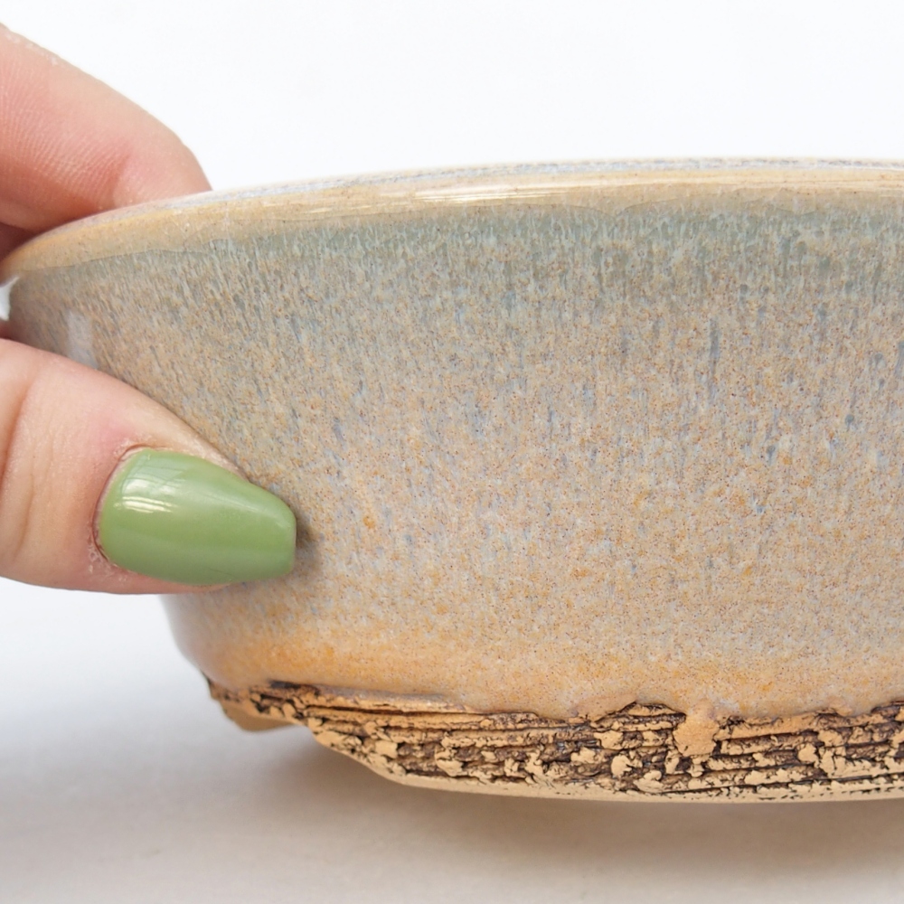 Ceramic bonsai bowl 14,5 x 14,5 x 5 cm, green-brown