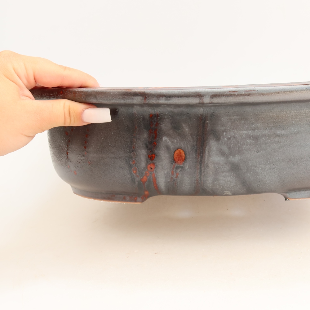 Ceramic bonsai pot, 36 x 30 x 9 cm, metallic red
