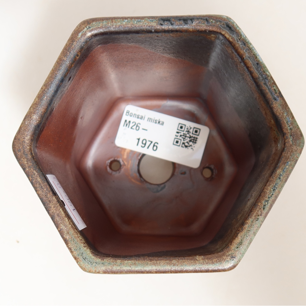 Ceramic bonsai pot, 9 x 8.5 x 8 cm, brown-green