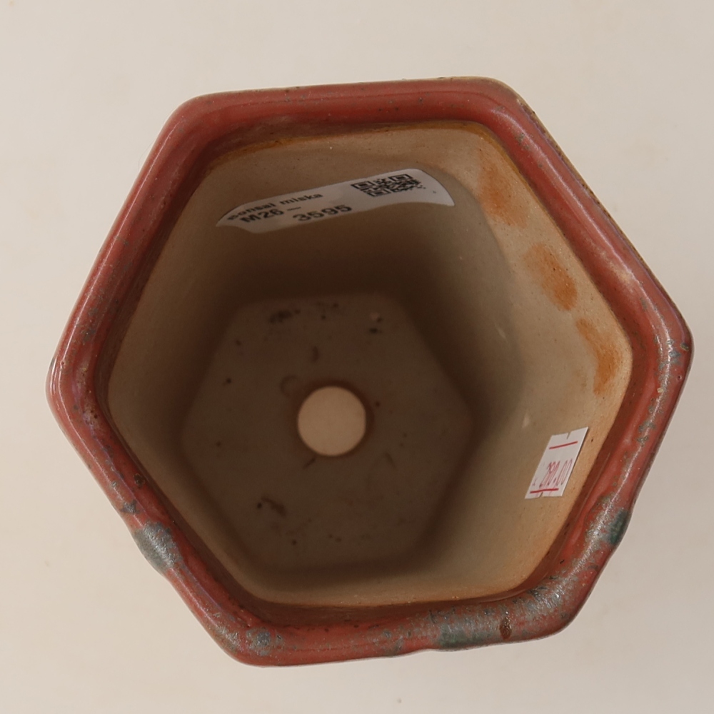 Ceramic bonsai pot, 9.5 x 8.5 x 14.5 cm, pink