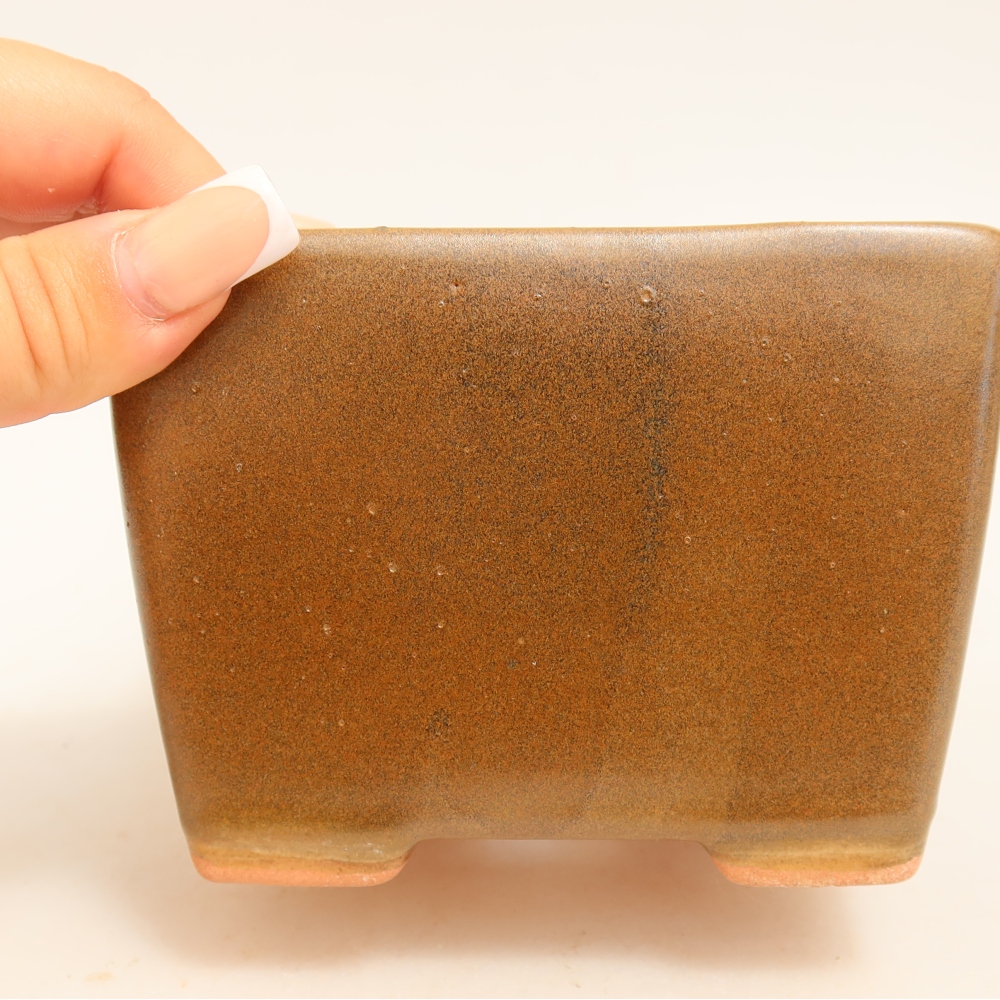 Ceramic bonsai pot, 11 x 11 x 8.5 cm, brown