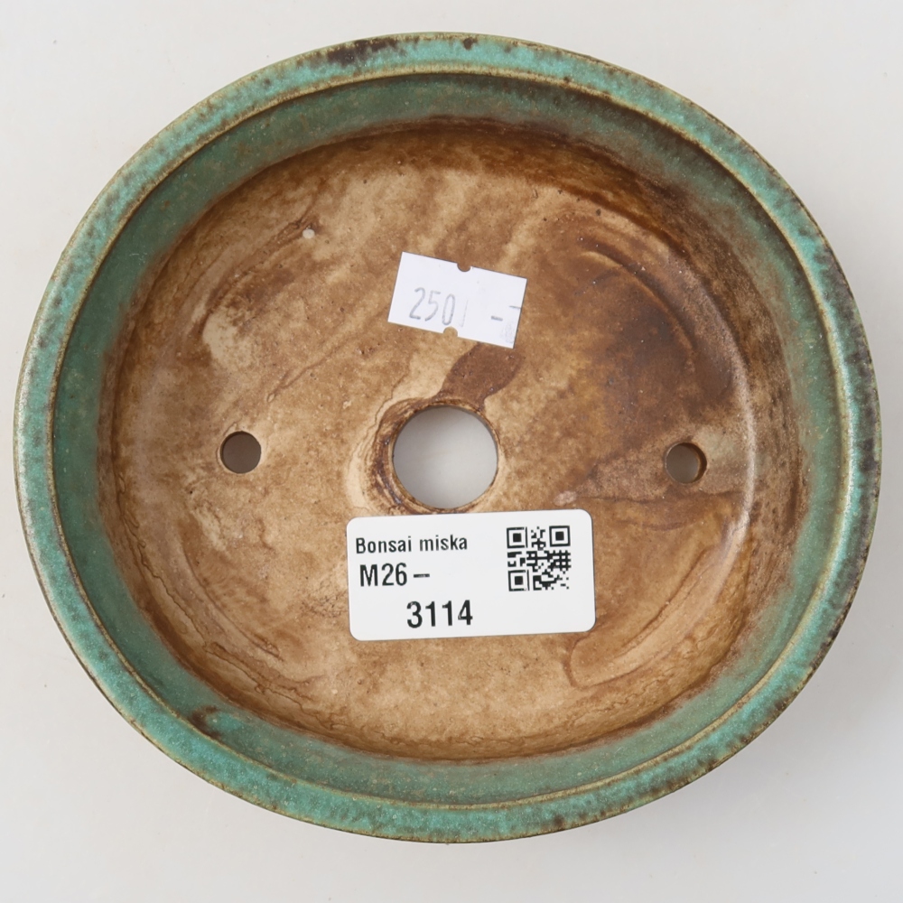 Ceramic bonsai pot, 12.5 x 11.5 x 3.5 cm, green