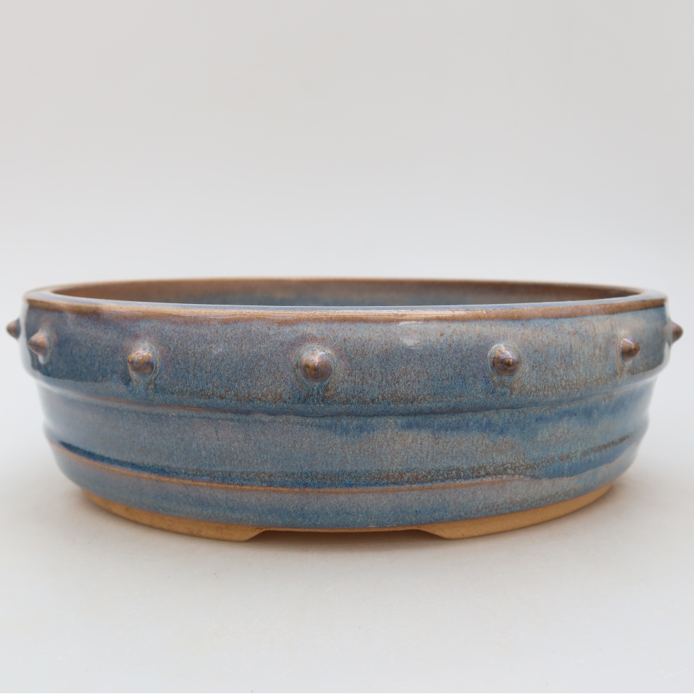 Ceramic bonsai pot, 23.5 x 23.5 x 7 cm, blue