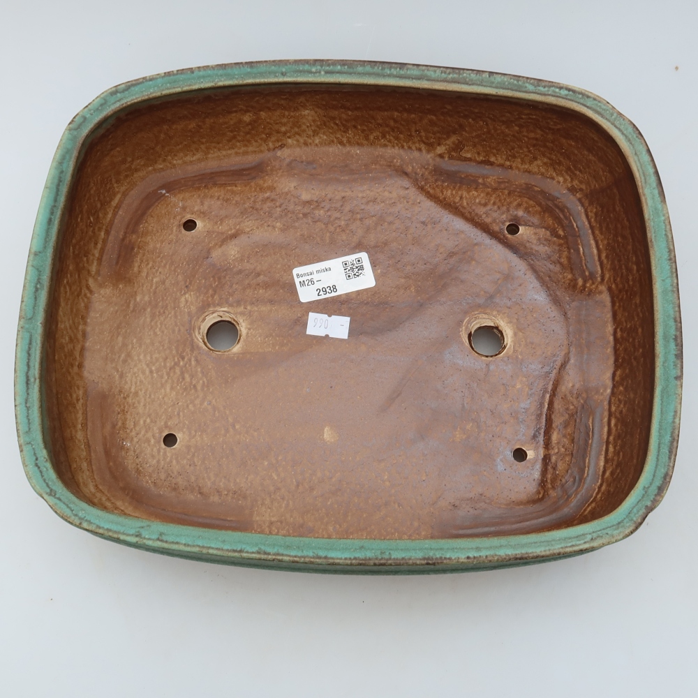 Ceramic bonsai pot, 29.5 x 24.5 x 7 cm, green