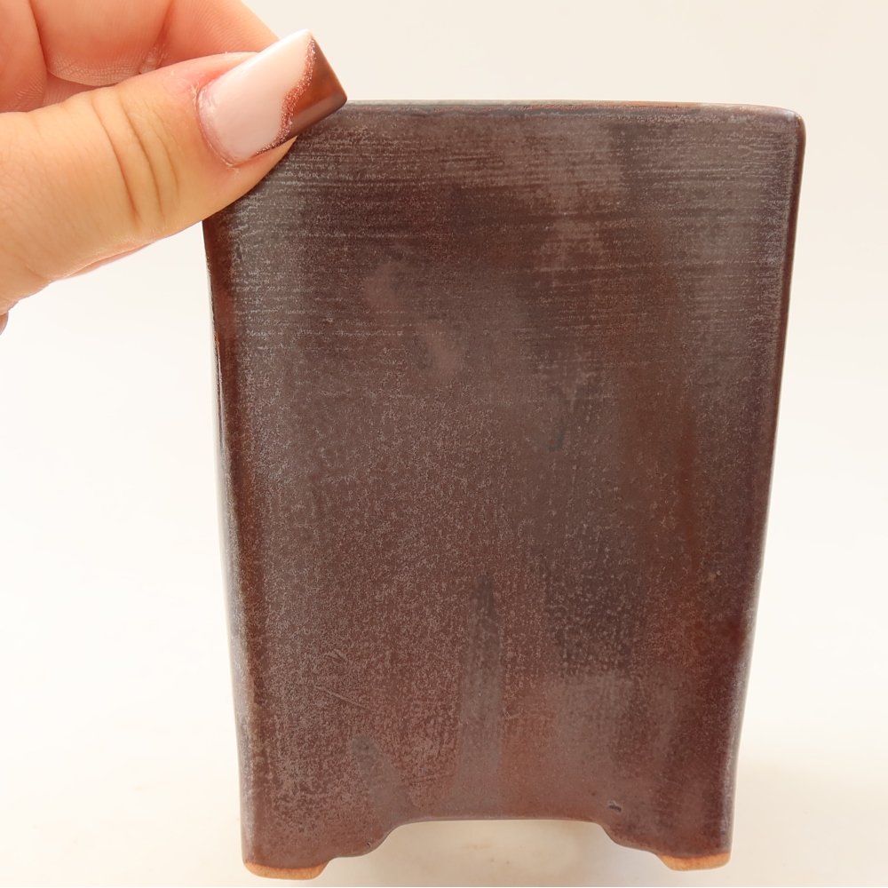 Ceramic bonsai pot, 9 x 9 x 11.5 cm, brown