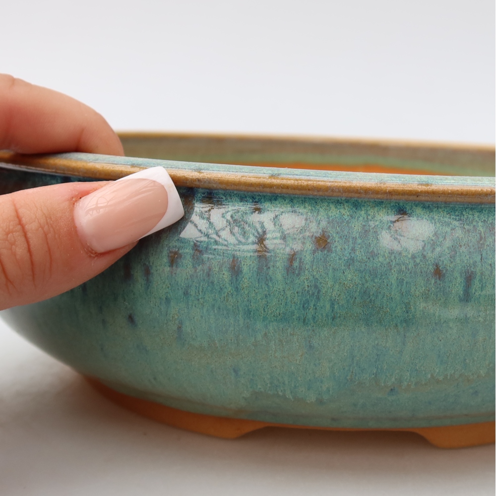 Ceramic bonsai bowl 22,5 x 22,5 x 7 cm, green