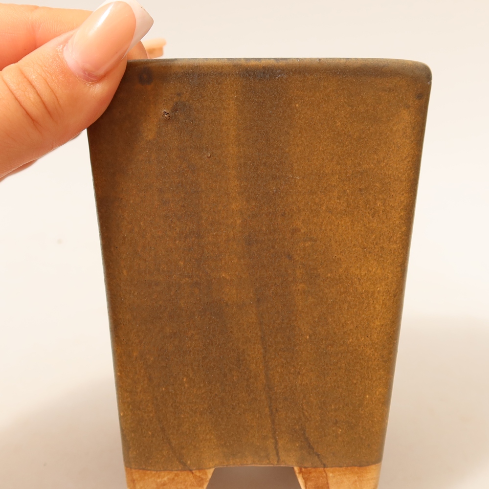 Ceramic bonsai pot, 8.5 x 8.5 x 10.5 cm, brown
