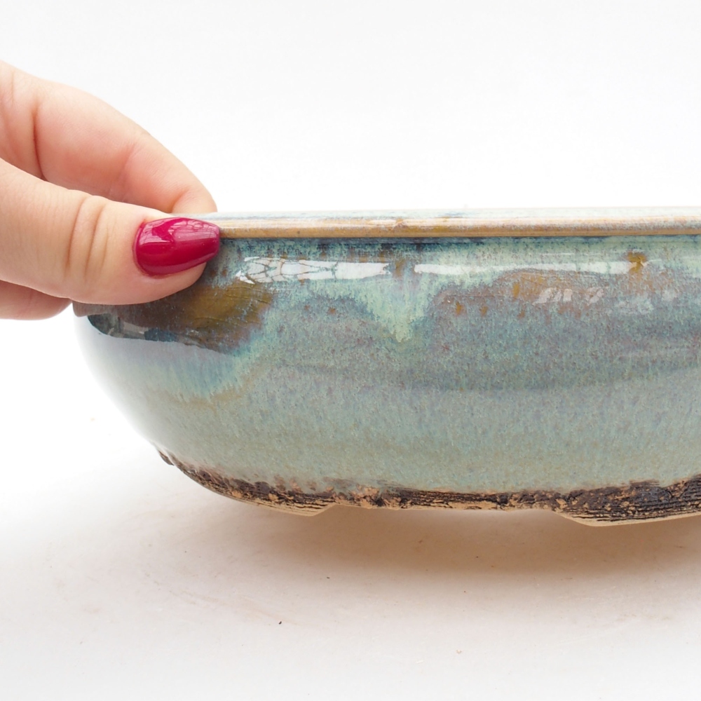 Ceramic bonsai bowl 22,5 x 22,5 x 6,5 cm, color green