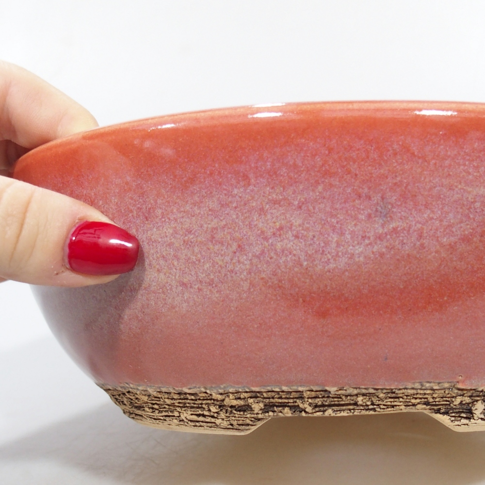 Ceramic bonsai bowl 20,5 x 20,5 x 7 cm, colour red