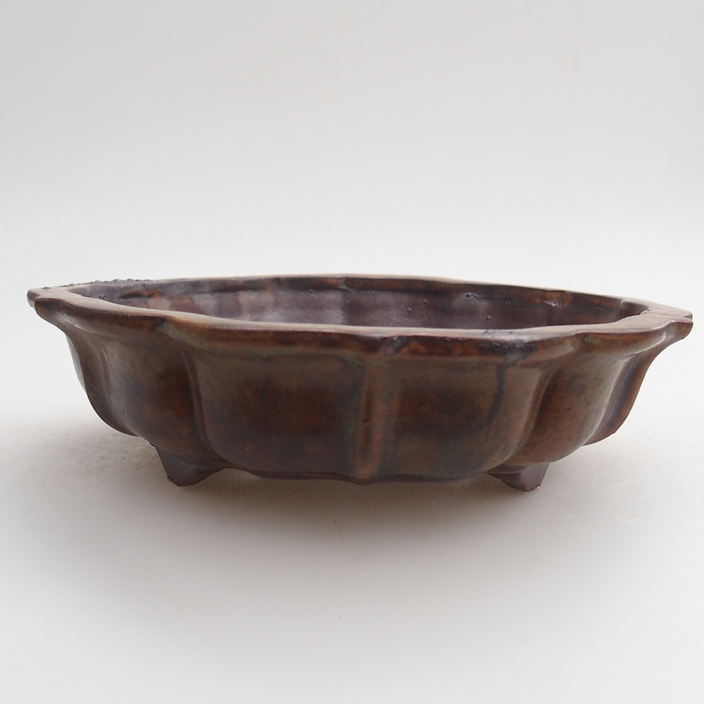 Ceramic bonsai bowl 18 x 18 x 4,5 cm, colour brown-green