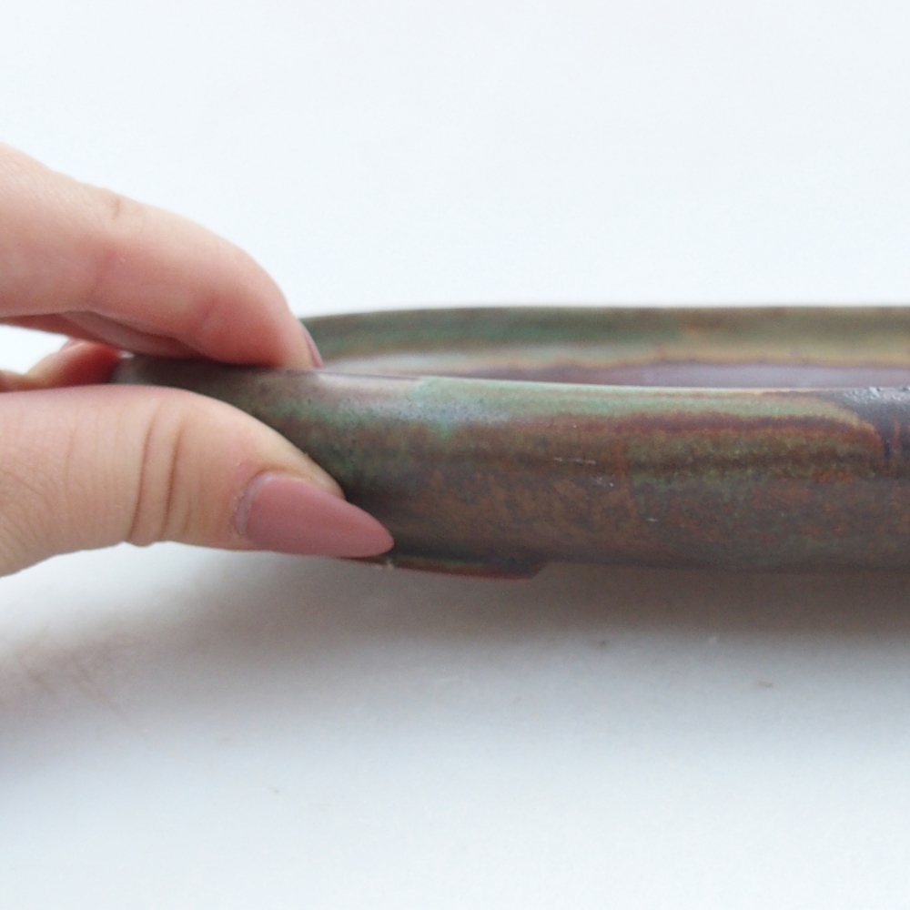 Ceramic bonsai bowl 22,5 x 16,5 x 3 cm, green