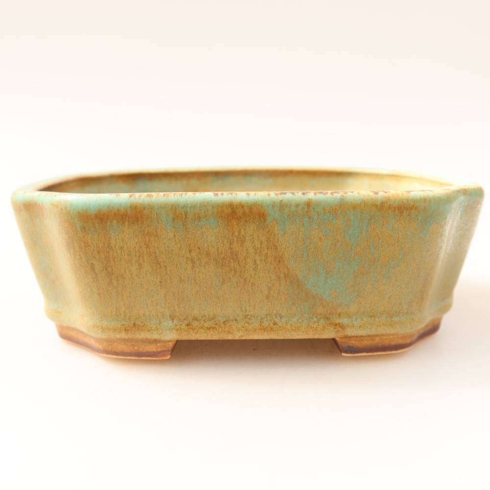 Ceramic bonsai pot, 13.5 x 11.5 x 4 cm, green