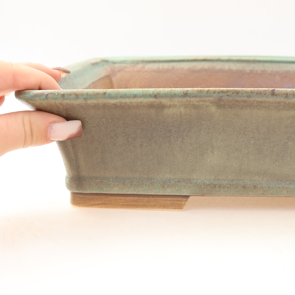 Ceramic bonsai pot, 29.5 x 24.5 x 8 cm, green