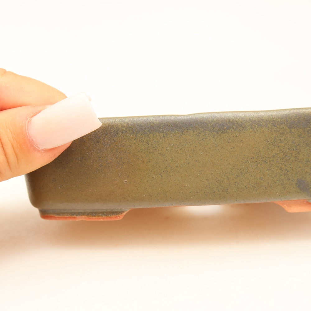 Ceramic bonsai pot, 13 x 9.5 x 3.5 cm, green