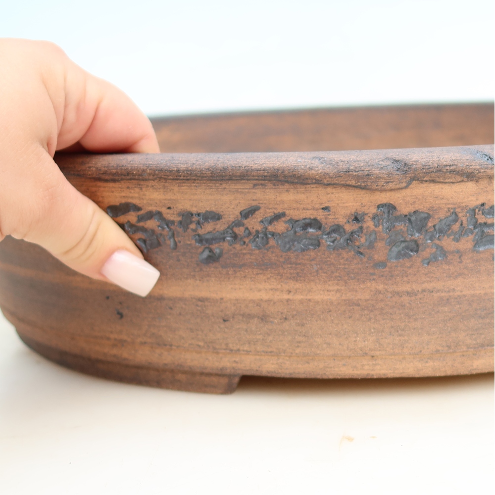 Ceramic bonsai pot, 38 x 31 x 8.5 cm, brown