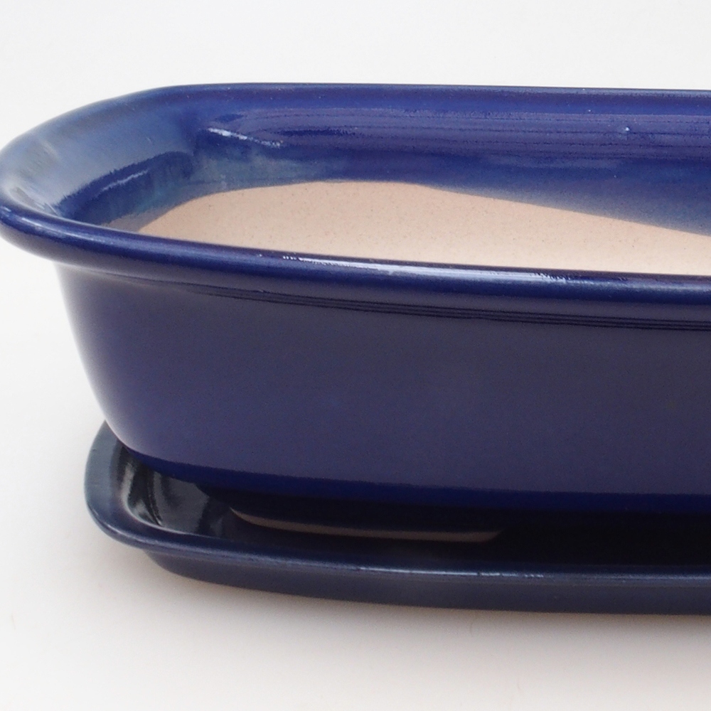 Bonsai pot + saucer H07 - 30 x 23 x 7.5 cm. - blue