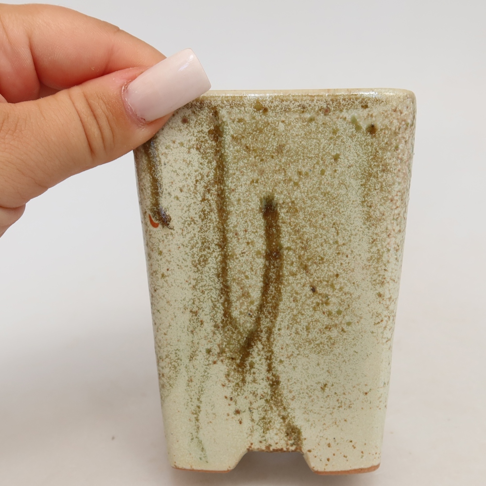 Ceramic bonsai pot, 7.5 x 7.5 x 11 cm, beige