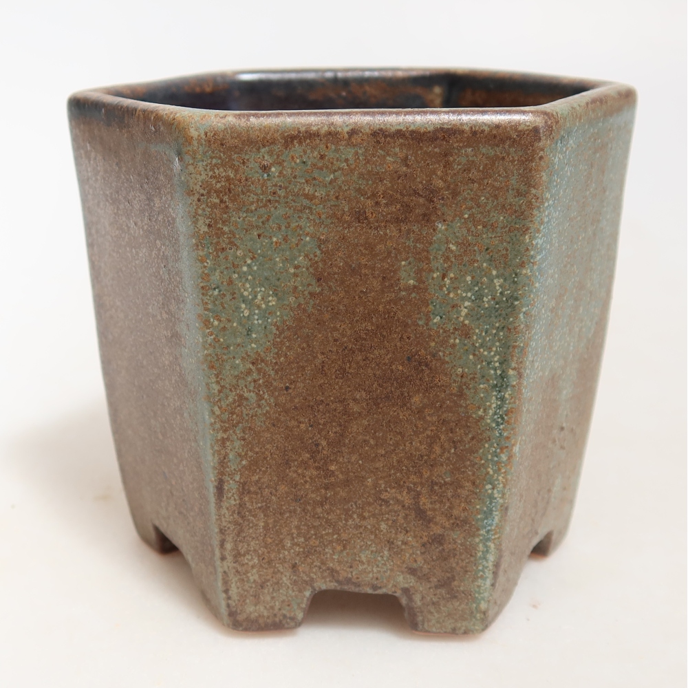 Ceramic bonsai pot, 9 x 8.5 x 8 cm, brown-green