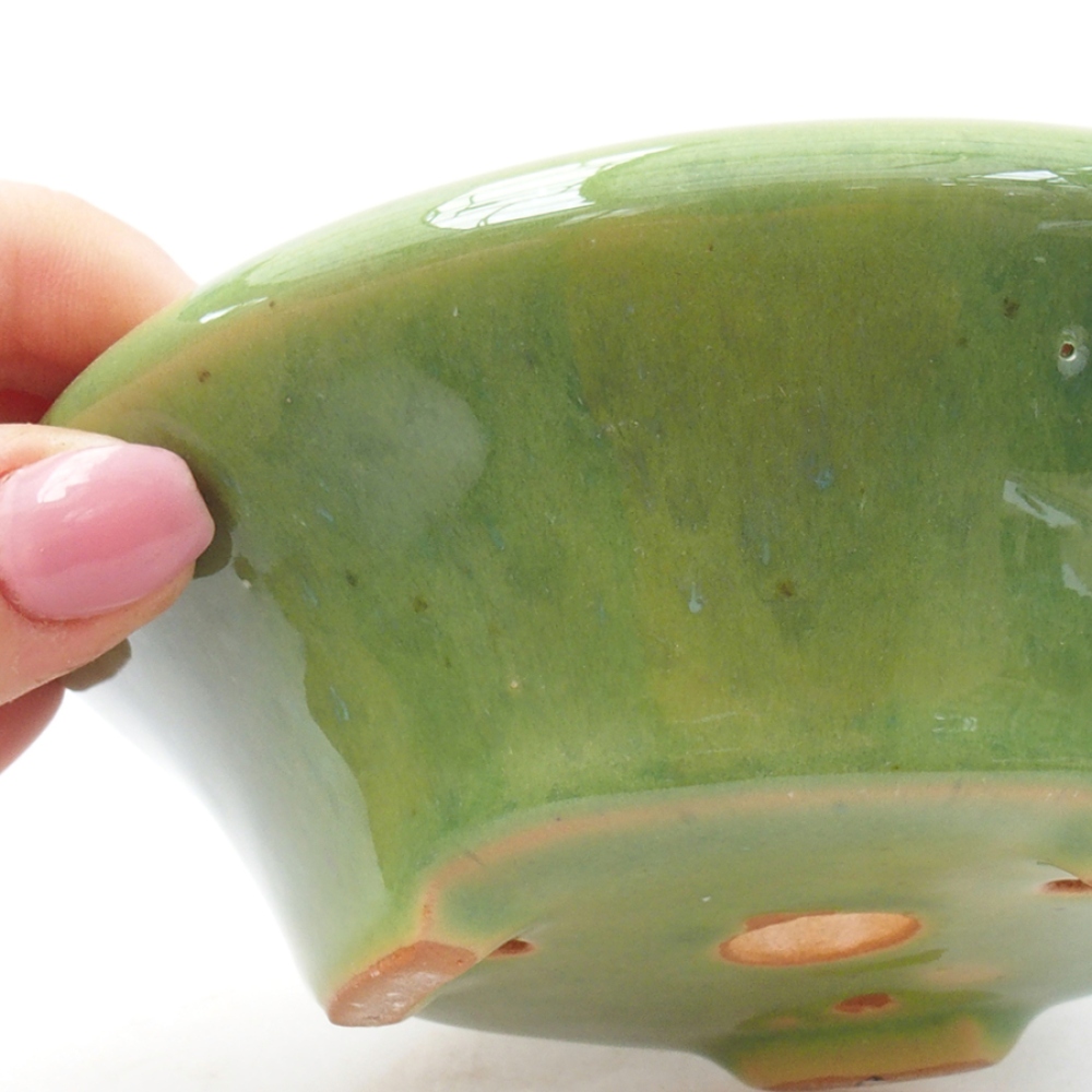 Ceramic bonsai bowl 13,5 x 13,5 x 5 cm, color green