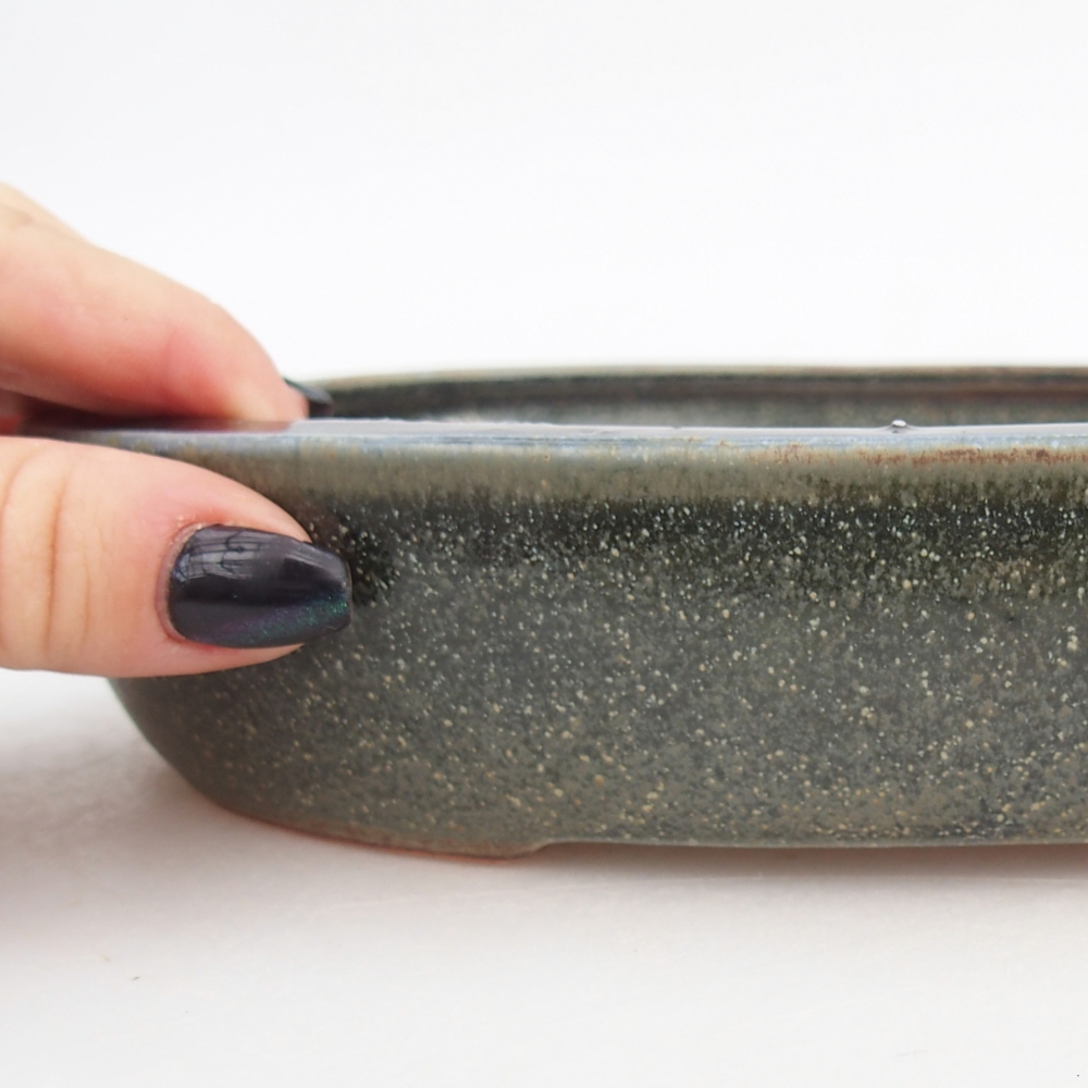 Ceramic bonsai bowl 22,5 x 17 x 4,5 cm, green