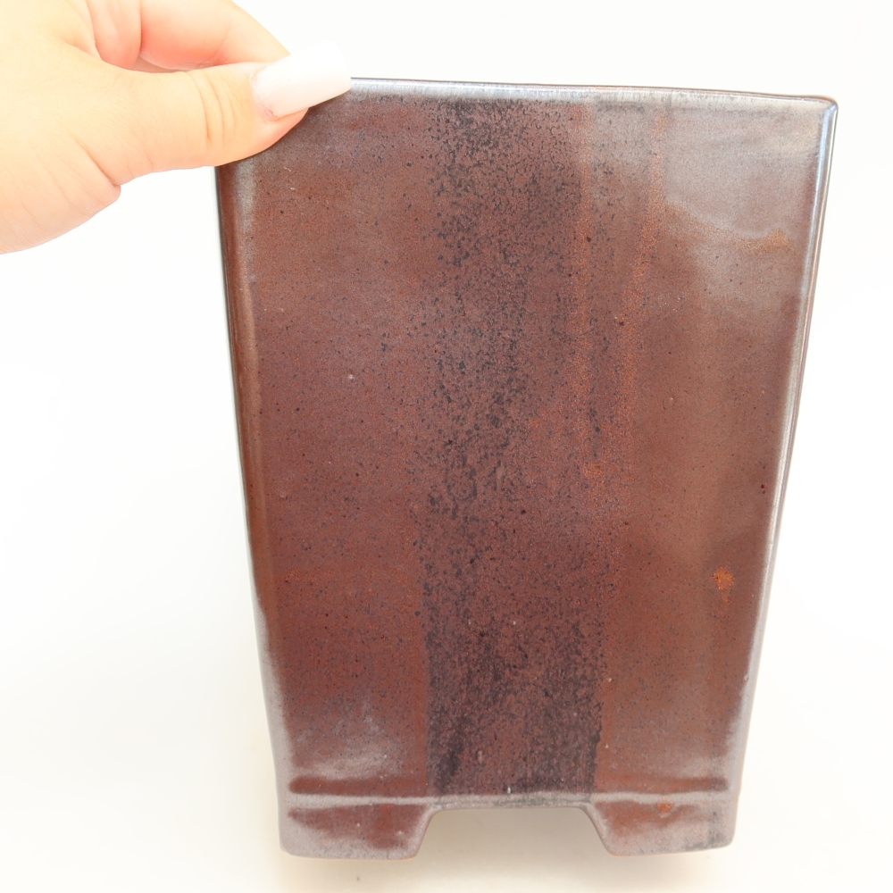 Ceramic bonsai pot, 15.5 x 15.5 x 19 cm, brown