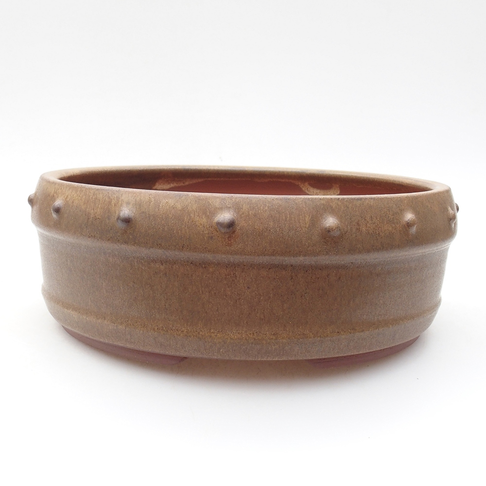 Ceramic bonsai bowl 19 x 19 x 7 cm, brown color