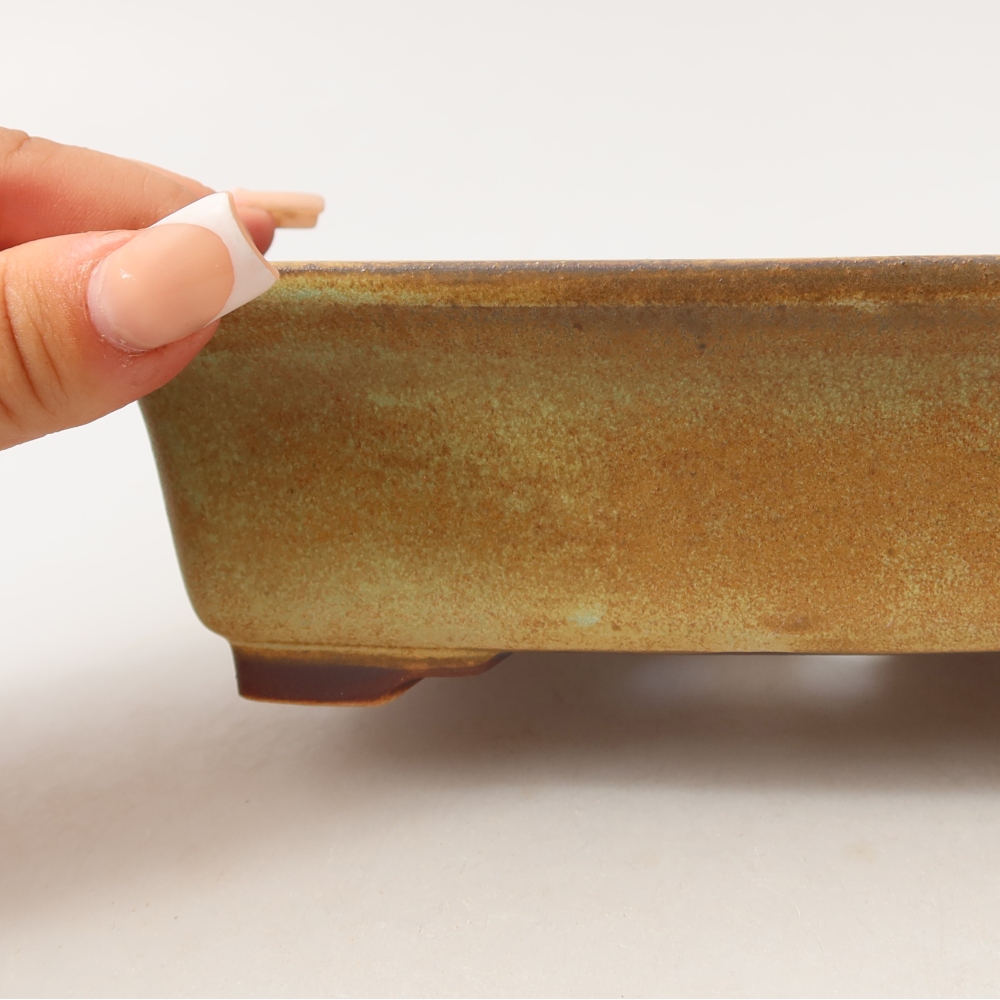 Ceramic bonsai pot, 17.5 x 14.5 x 5.5 cm, green