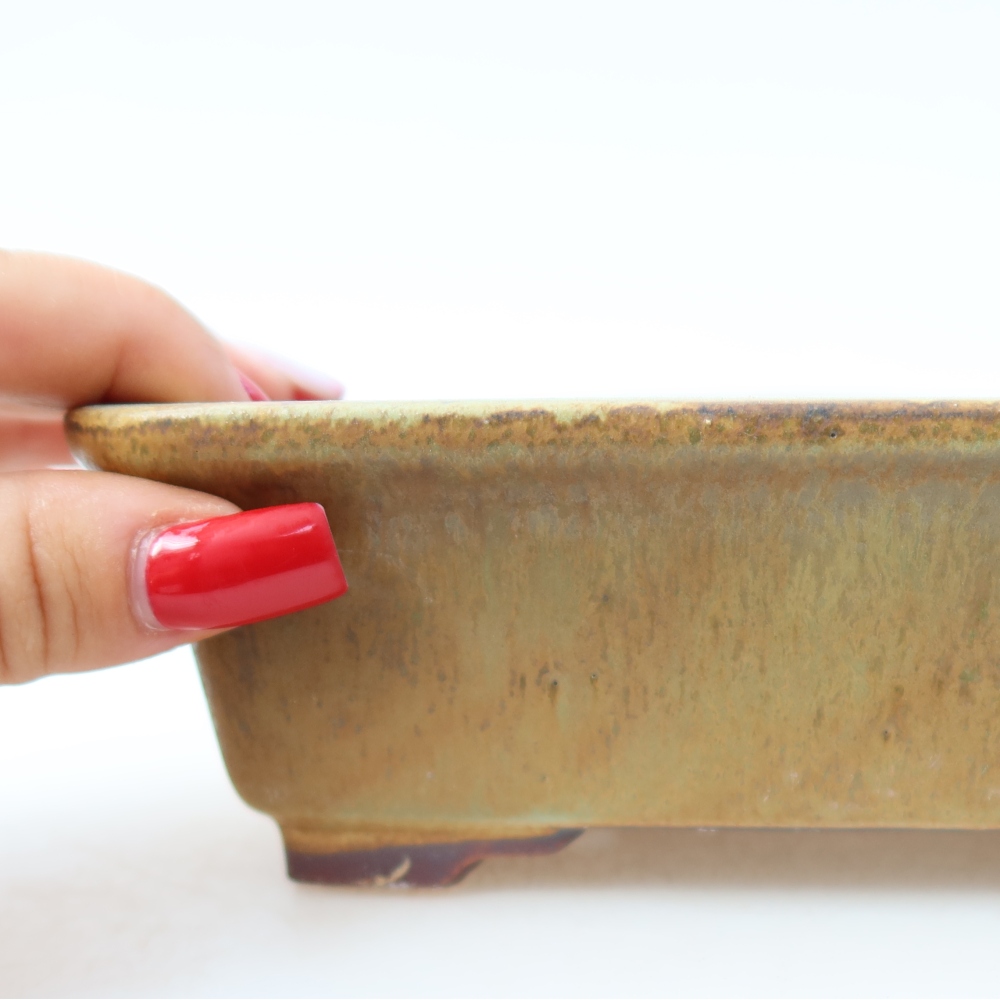 Ceramic bonsai pot, 17.5 x 14.5 x 5 cm, green