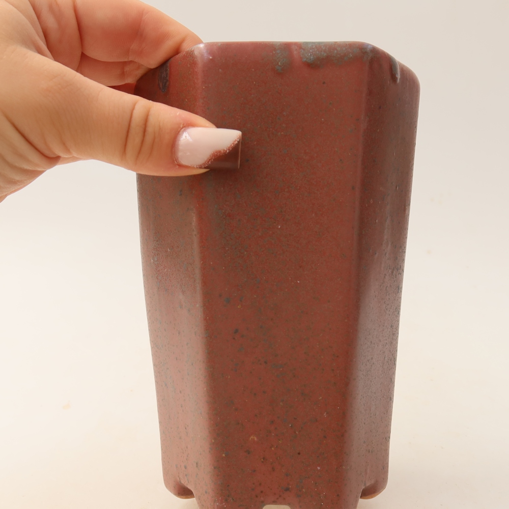 Ceramic bonsai pot, 9.5 x 8.5 x 14.5 cm, pink