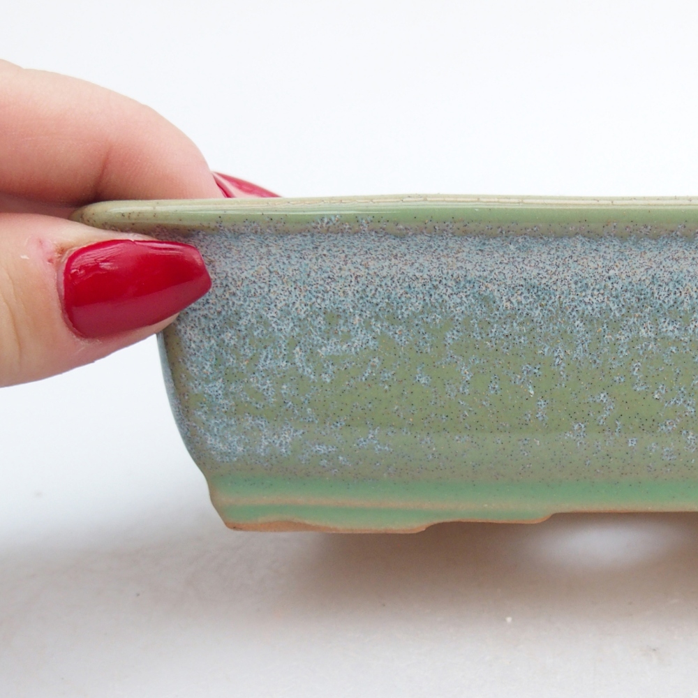 Ceramic bonsai bowl 14 x 10,5 x 4 cm, green