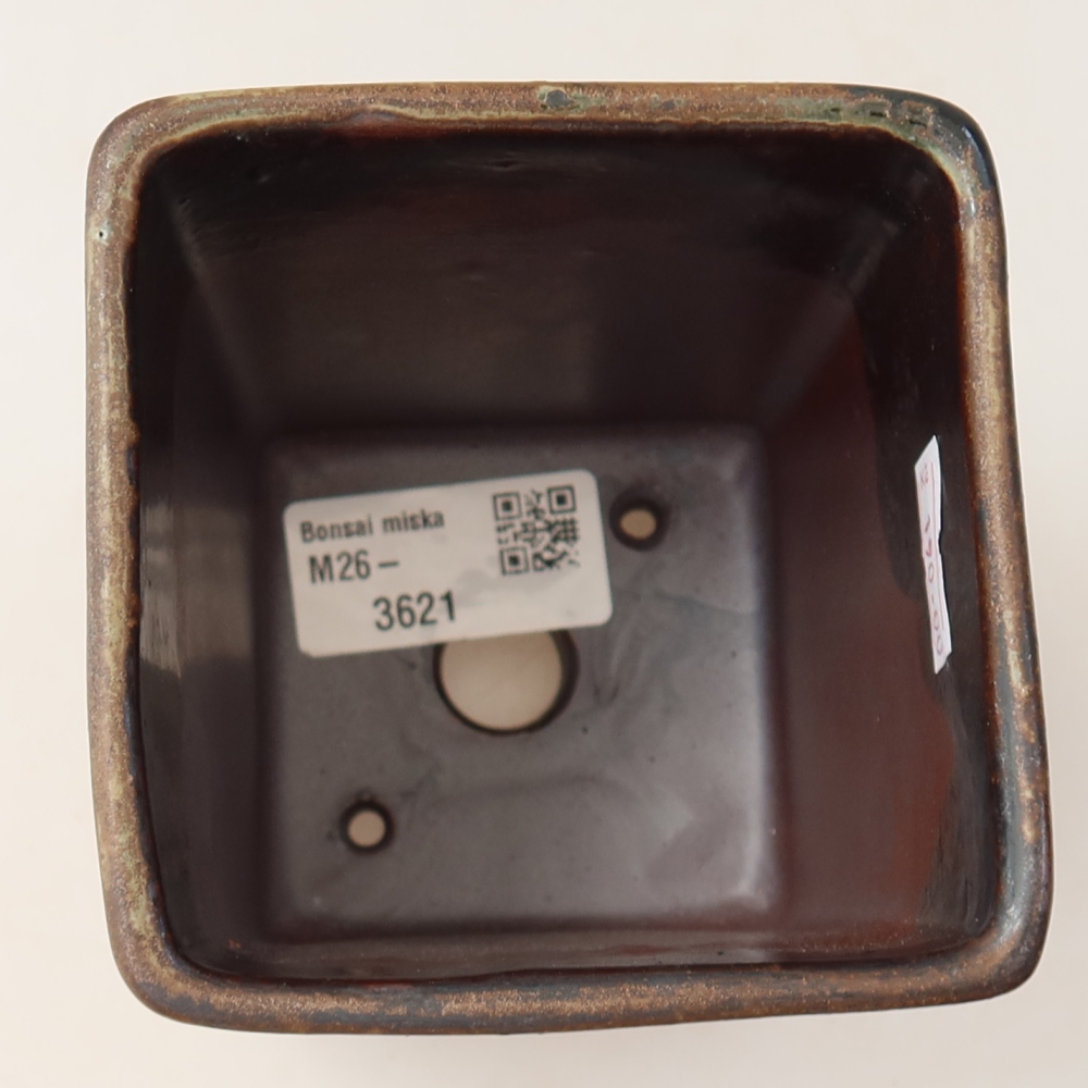 Ceramic bonsai pot, 9 x 9 x 11.5 cm, brown