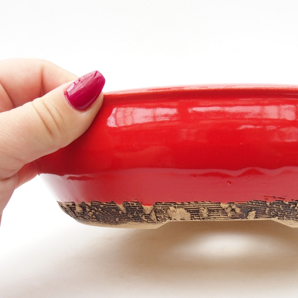 Ceramic bonsai bowl 20 x 20 x 6 cm, color red