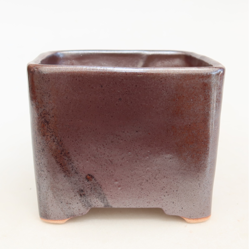 Ceramic bonsai pot, 10.5 x 10.5 x 8.5 cm, brown
