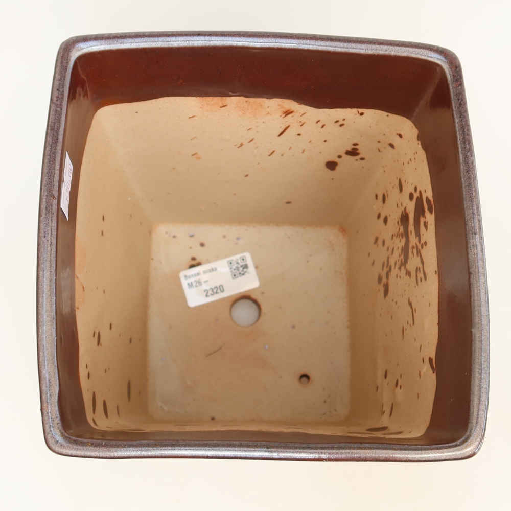 Ceramic bonsai pot, 15.5 x 15.5 x 19 cm, brown