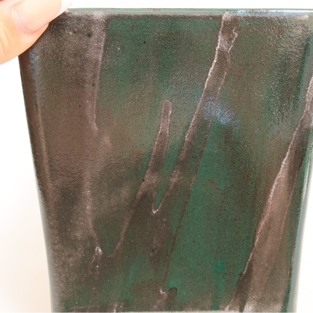 Ceramic bonsai pot, 13 x 13 x 13.5 cm, metallic green