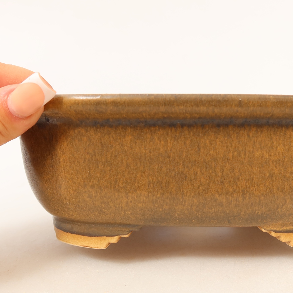 Ceramic bonsai pot, 20.5 x 16.5 x 7 cm, brown