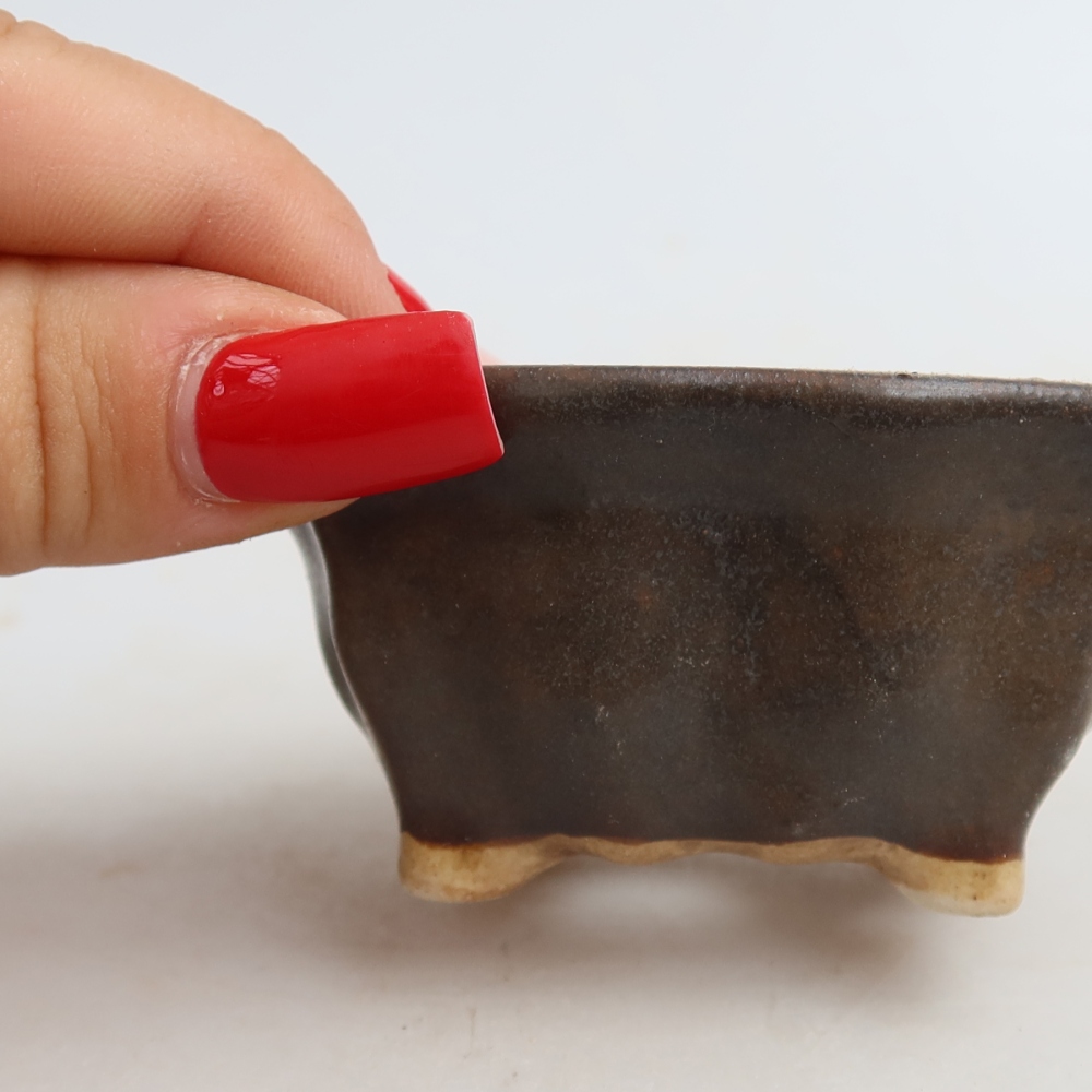 Ceramic bonsai pot, 7 x 7 x 3.5 cm, brown