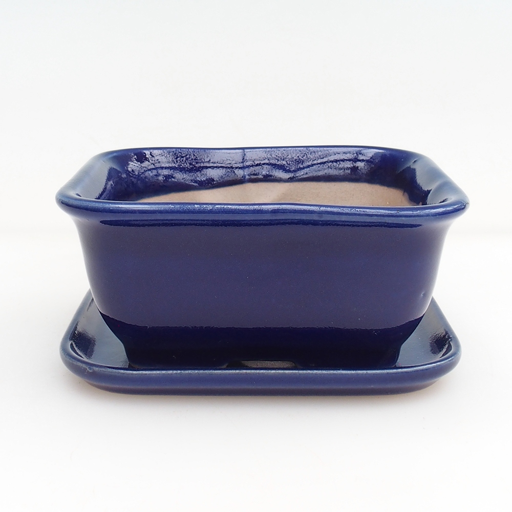 Bonsai bowl + saucer H38 - 12 x 10,5 x 5 cm. - blue