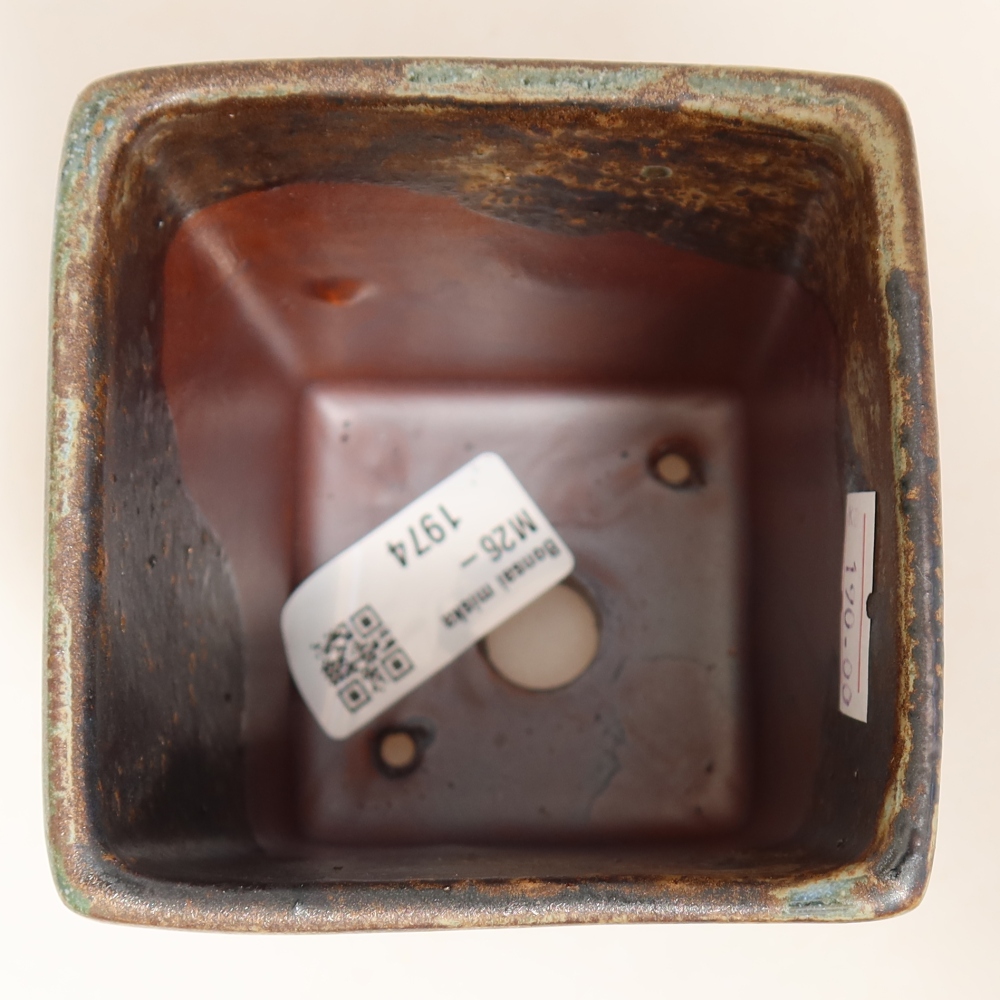 Ceramic bonsai pot, 8 x 8 x 10 cm, brown-green