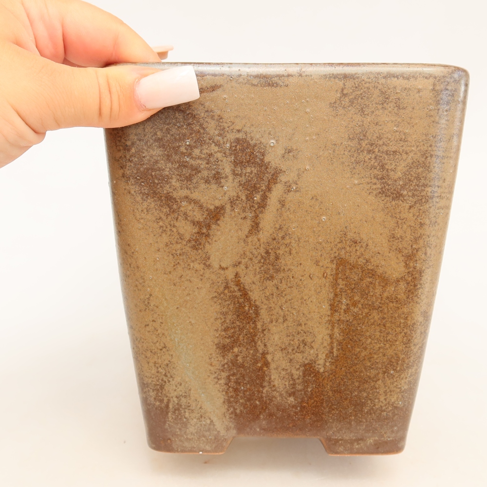 Ceramic bonsai bowl 14 x 14 x 15 cm, brown