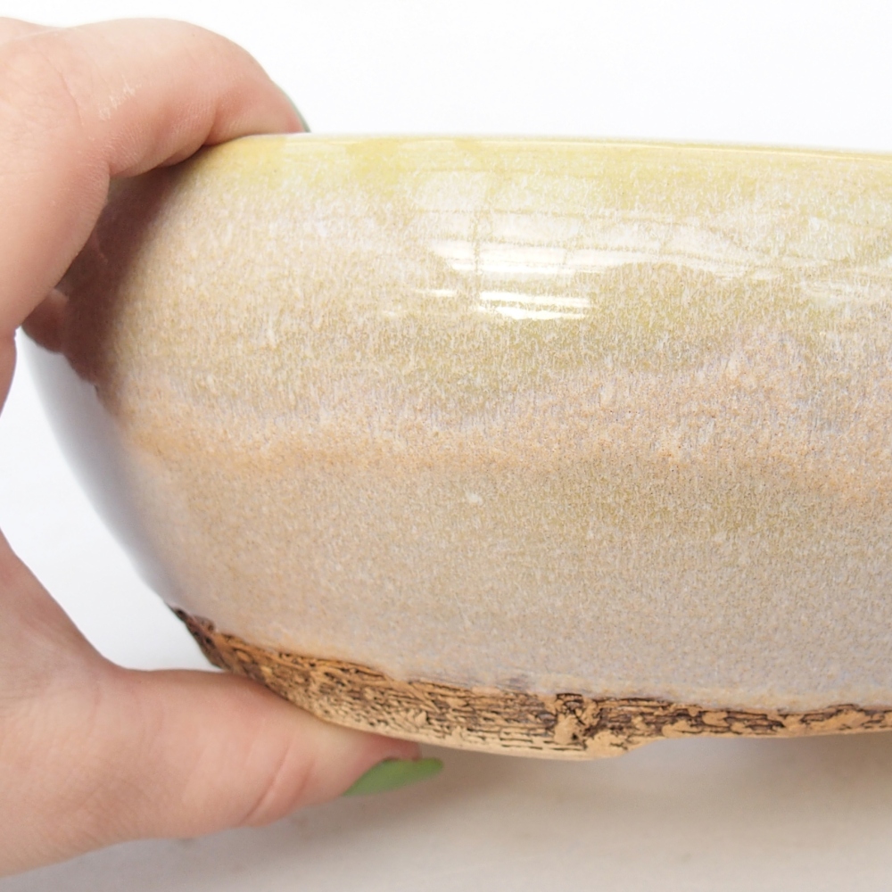 Ceramic bonsai bowl 18 x 18 x 7 cm, yellow-green