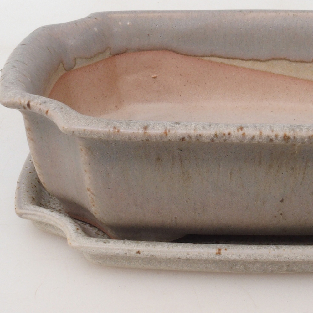 Bonsai pot + saucer H03 - 16.5 x 12 x 4.5 cm. - beige